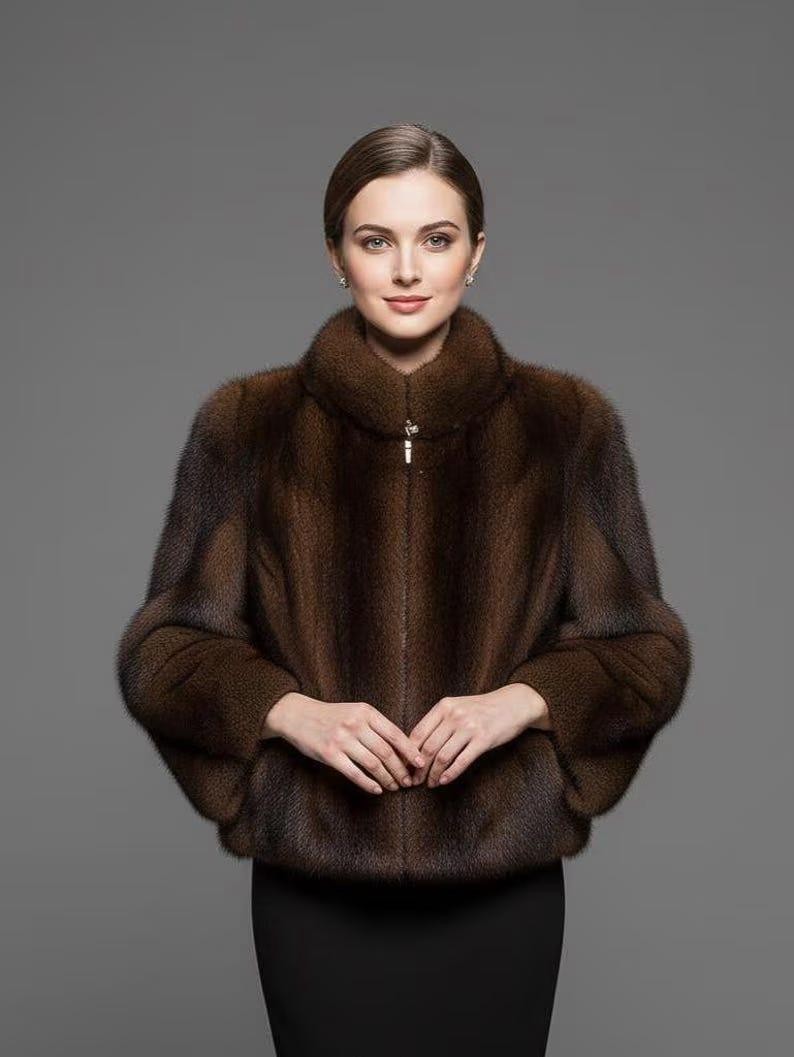 Women Real Mink Fur Jacket | Elegant Brown Winter Outerwear