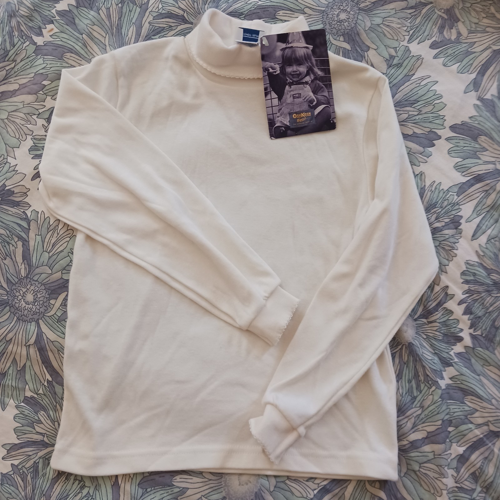 NWT Vintage OshKosh Bgosh 100% Cotton Turtleneck Girls White Size 6 USA Made \'95