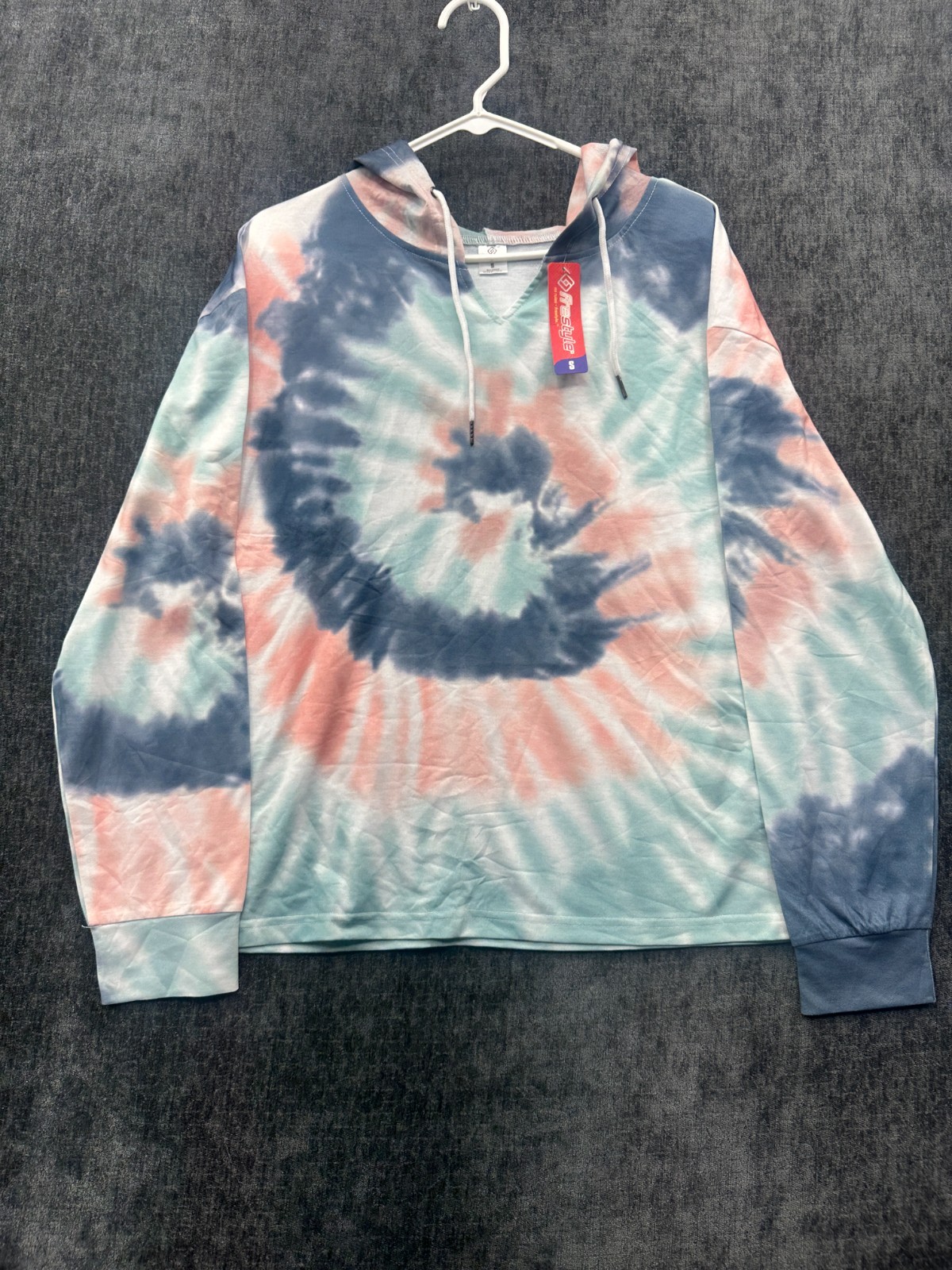Frestyle Hoodie Womens Small Multicolor Pastel Spiral Tie Dye Split Neck Winter