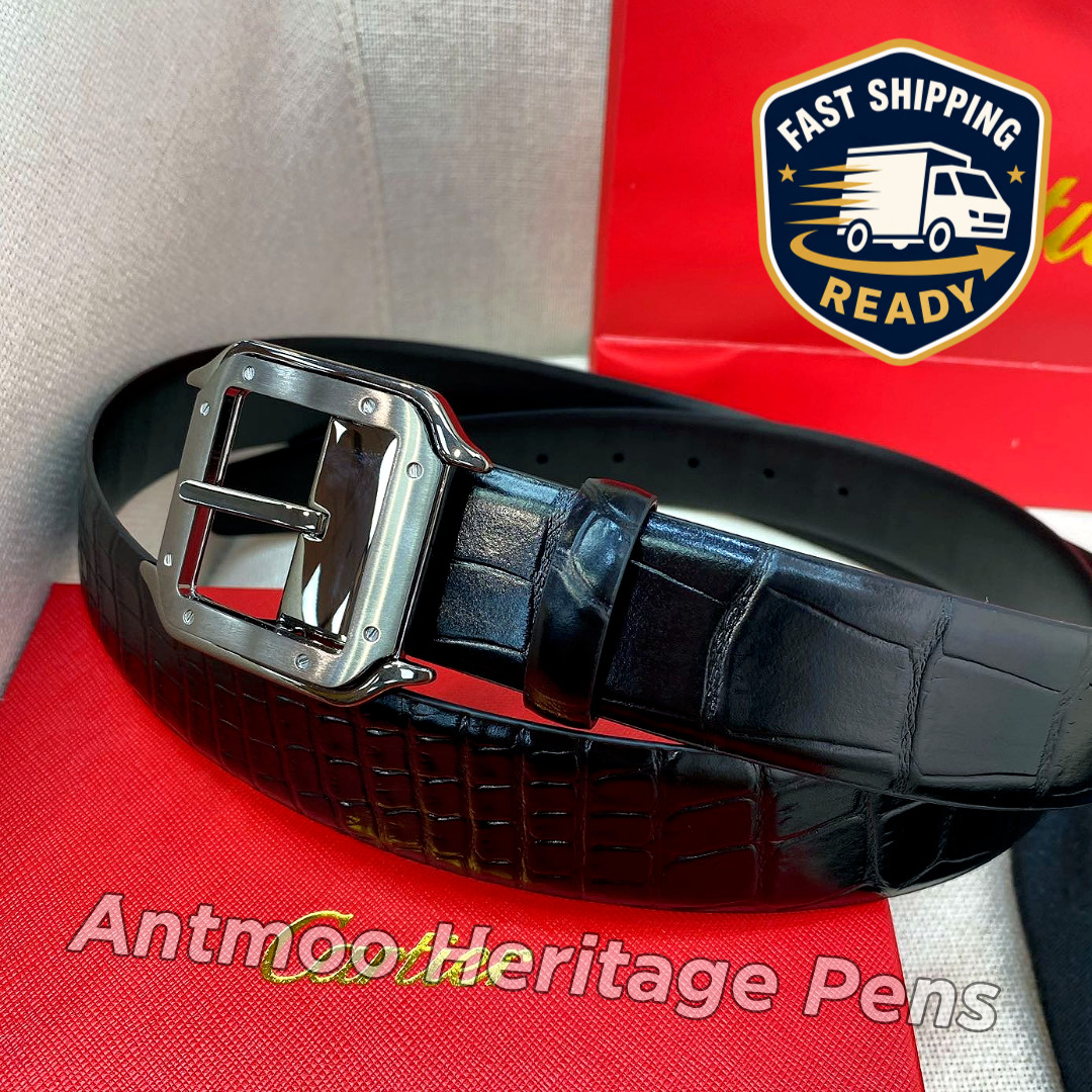 CARTIER Black Leather Belt Silver Buckle Luxury Men’s Designer Accessory