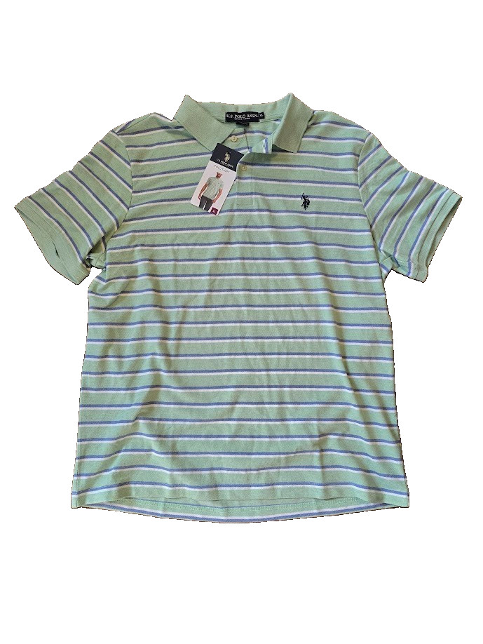 U.S. POLO ASSN. Men\'s Green Striped Polo Shirt New with Tags XL