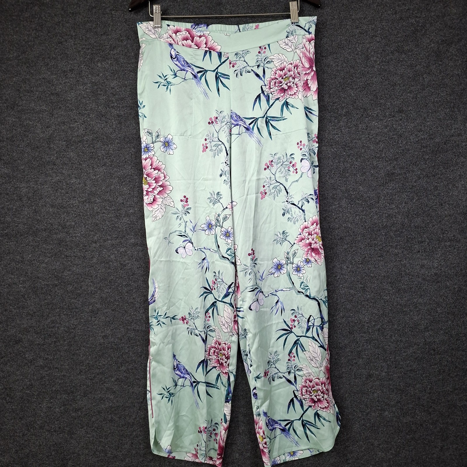 NEW Soma Women\'s Medium Satin Pajama Pants Wide Leg Large Colorful Garden Scene