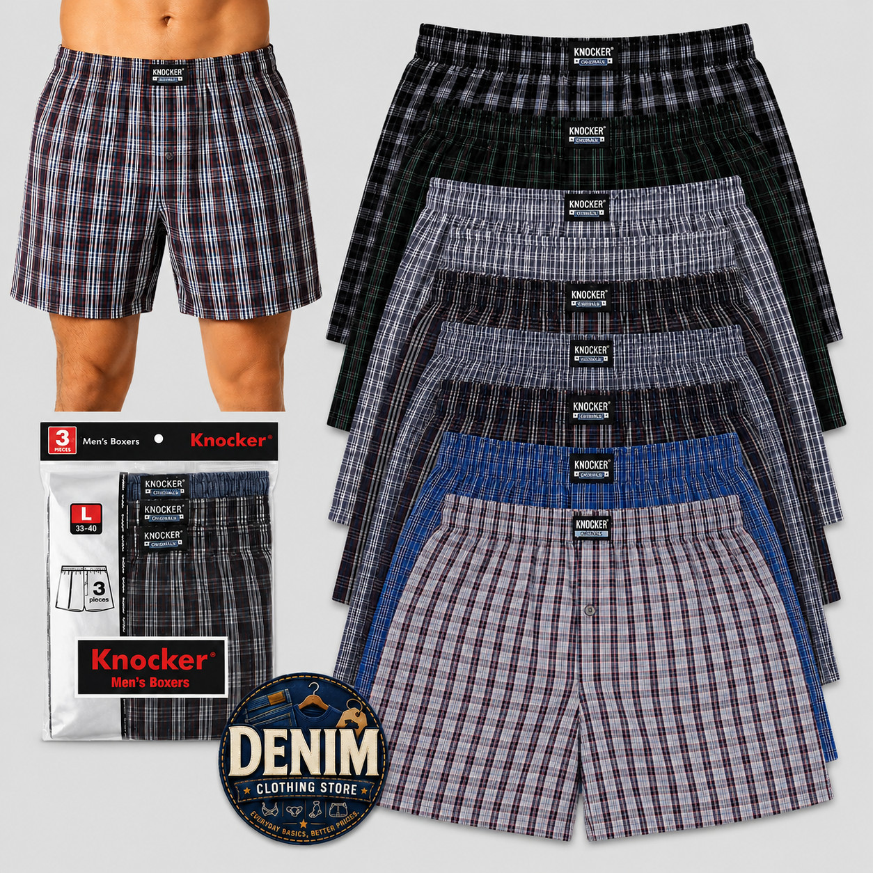 3, 6 Pack Men’s Boxer Trunks Plaid Shorts Underwear Poly Cotton Blend S-3XL