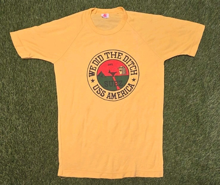 VTG 1981 USS America CV-66 T Shirt We Did The Ditch Suez Canal Navy 80s Small M