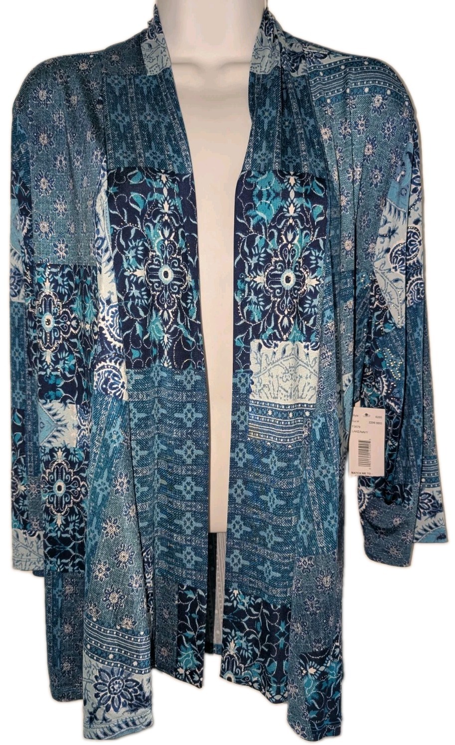 SOUTHERN LADY Woman\'s 3/4 Sleeve Open-Front Embellished Blouse - Size L (NWT)