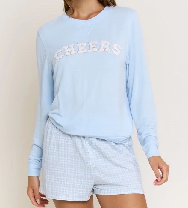 NEW $64 Honeydew Sugar Sweetheart Long Sleeve Shortie PJ Set Icy Houndstooth S