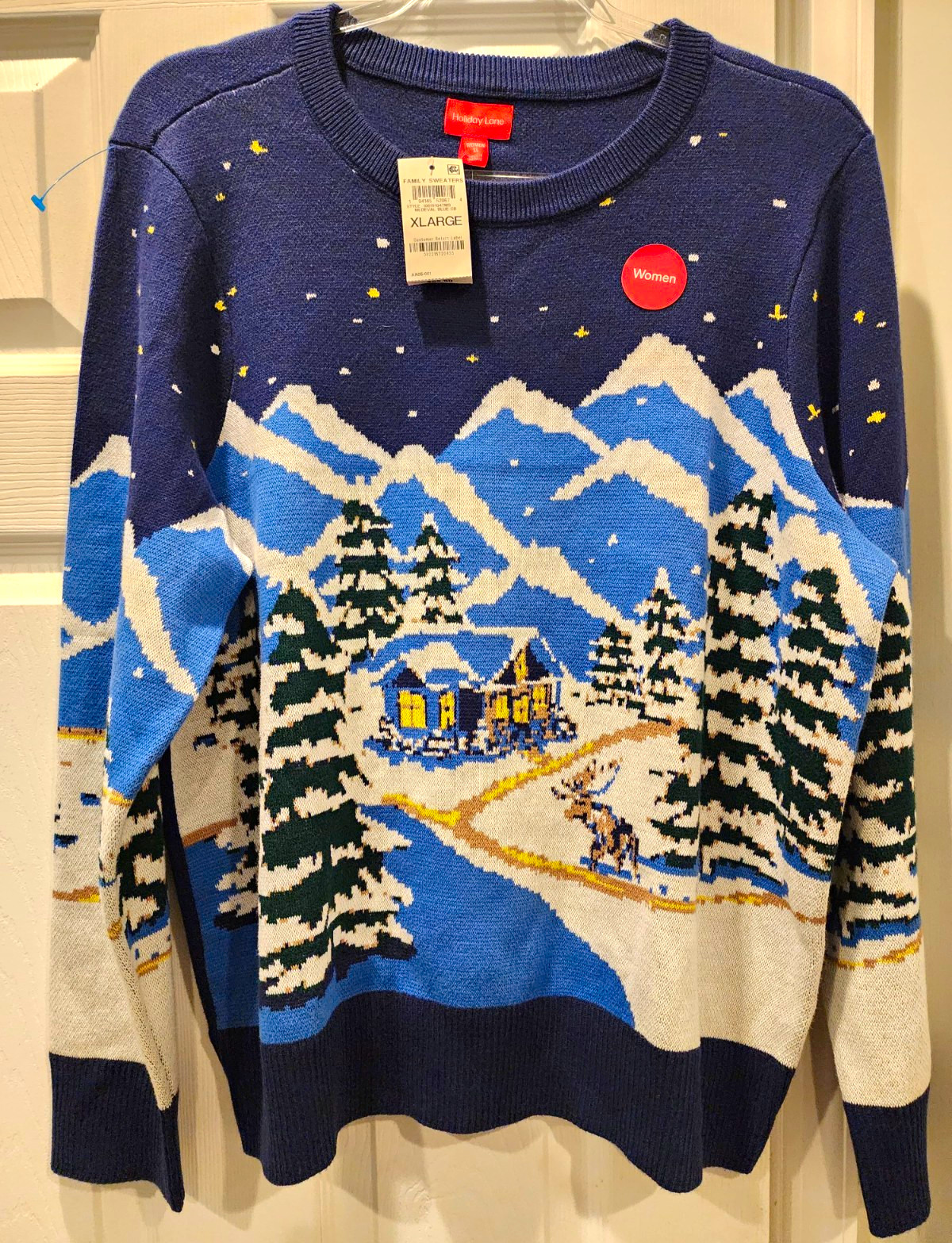 Holiday Lane Women’s Blue Knit Winter Scenic Pullover Sweater XL