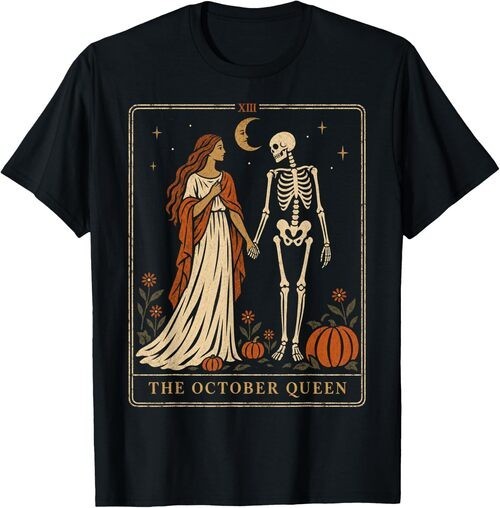 The October Queen Vintage Halloween Skeleton Tarot Card T-Shirt