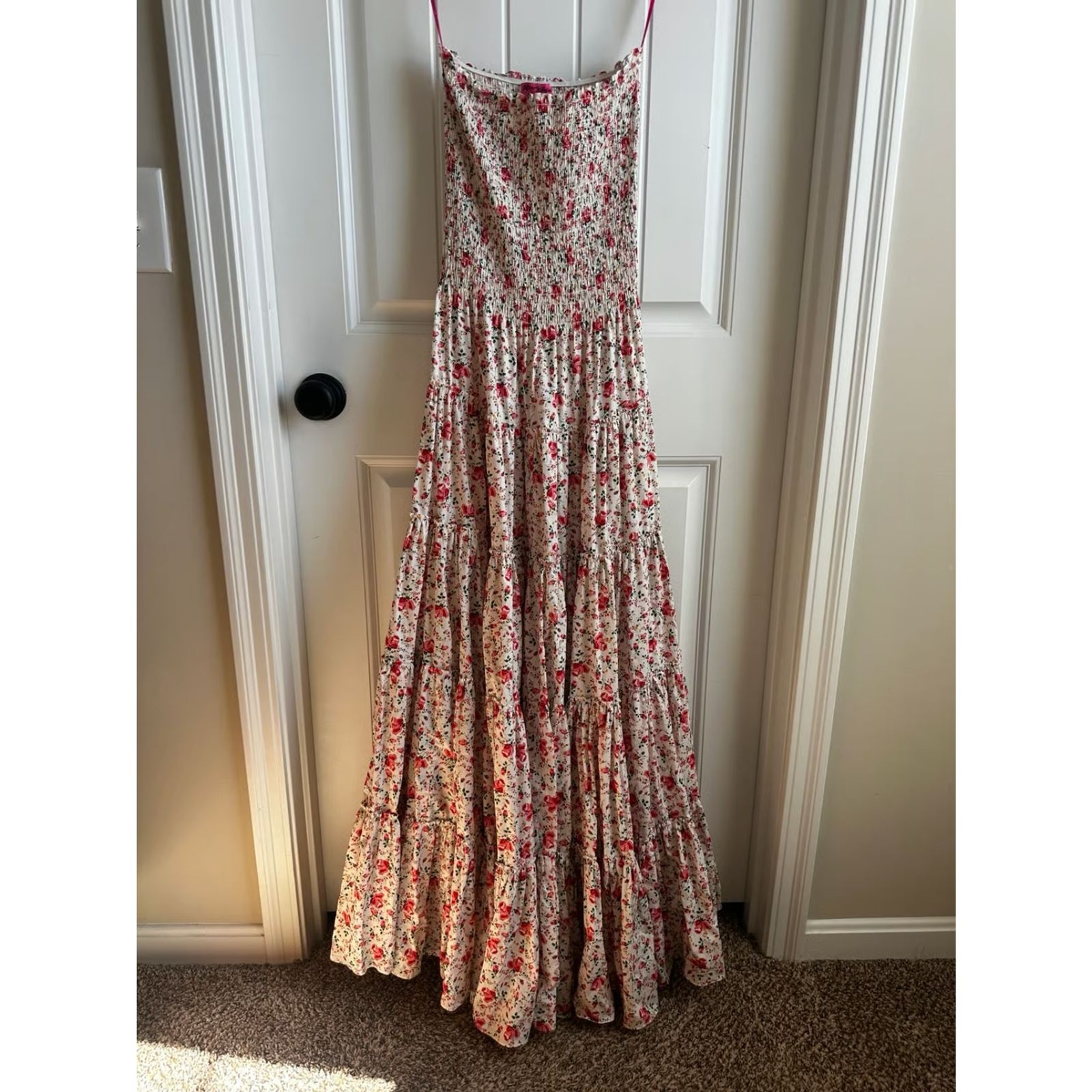 Vintage Y2K Betsey Johnson Pink Label Floral Smocked Tiered Maxi Dress P
