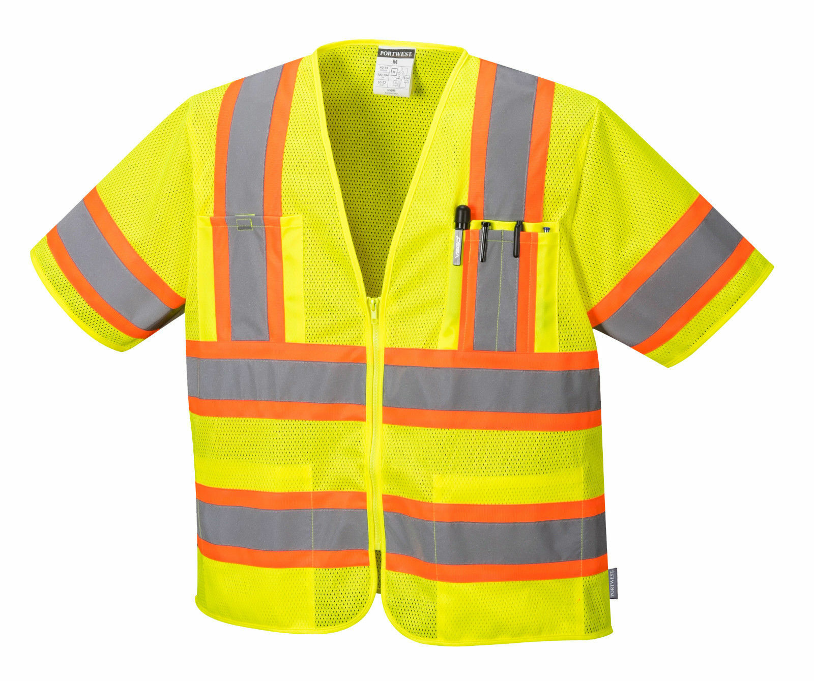 Portwest US383 Augusta Sleeved Hi Vis Mesh Vest Reflective Tape ANSI