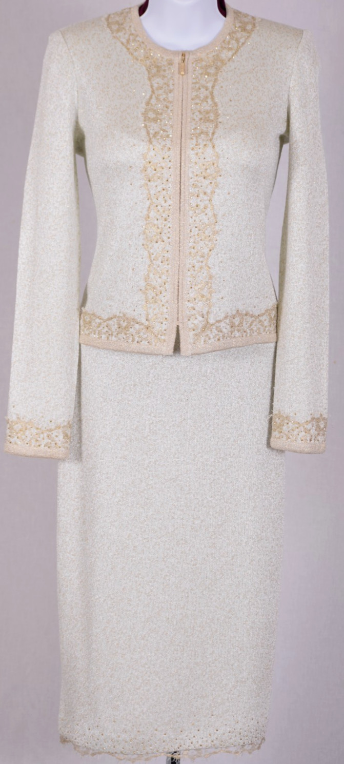 ST.JOHN Women\'s Light Blue Metallic Gold Shimmer Studs Jacket NWT Dress Sz 4-6