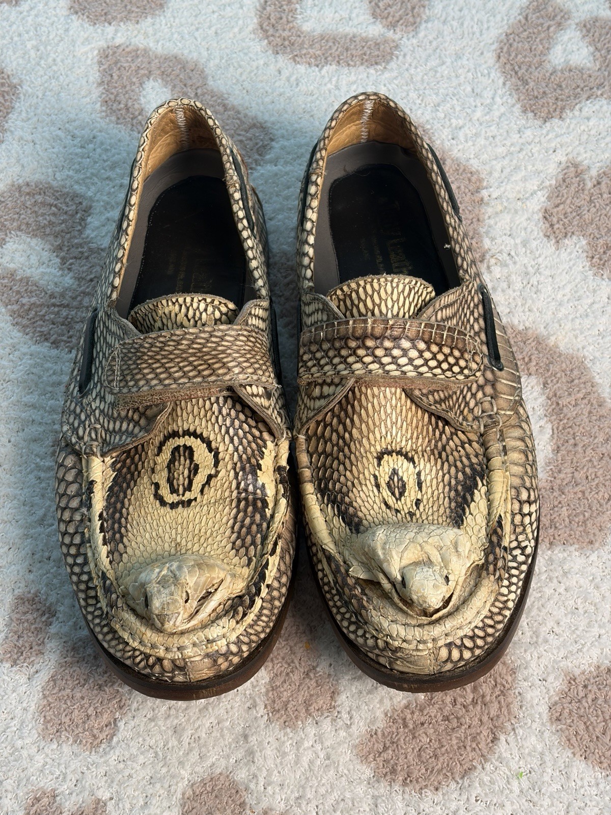 Vintage Tony Leather Genuine Cobra Snake Skin Boat Shoes, See Details For Size