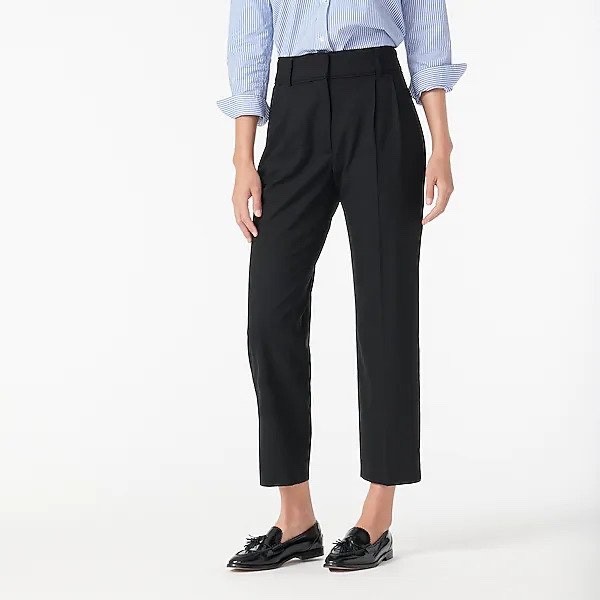 NWT J CREW Black Lined Stretch Wool Crochet Trimmed Pleated Trouser Pants Sz 10