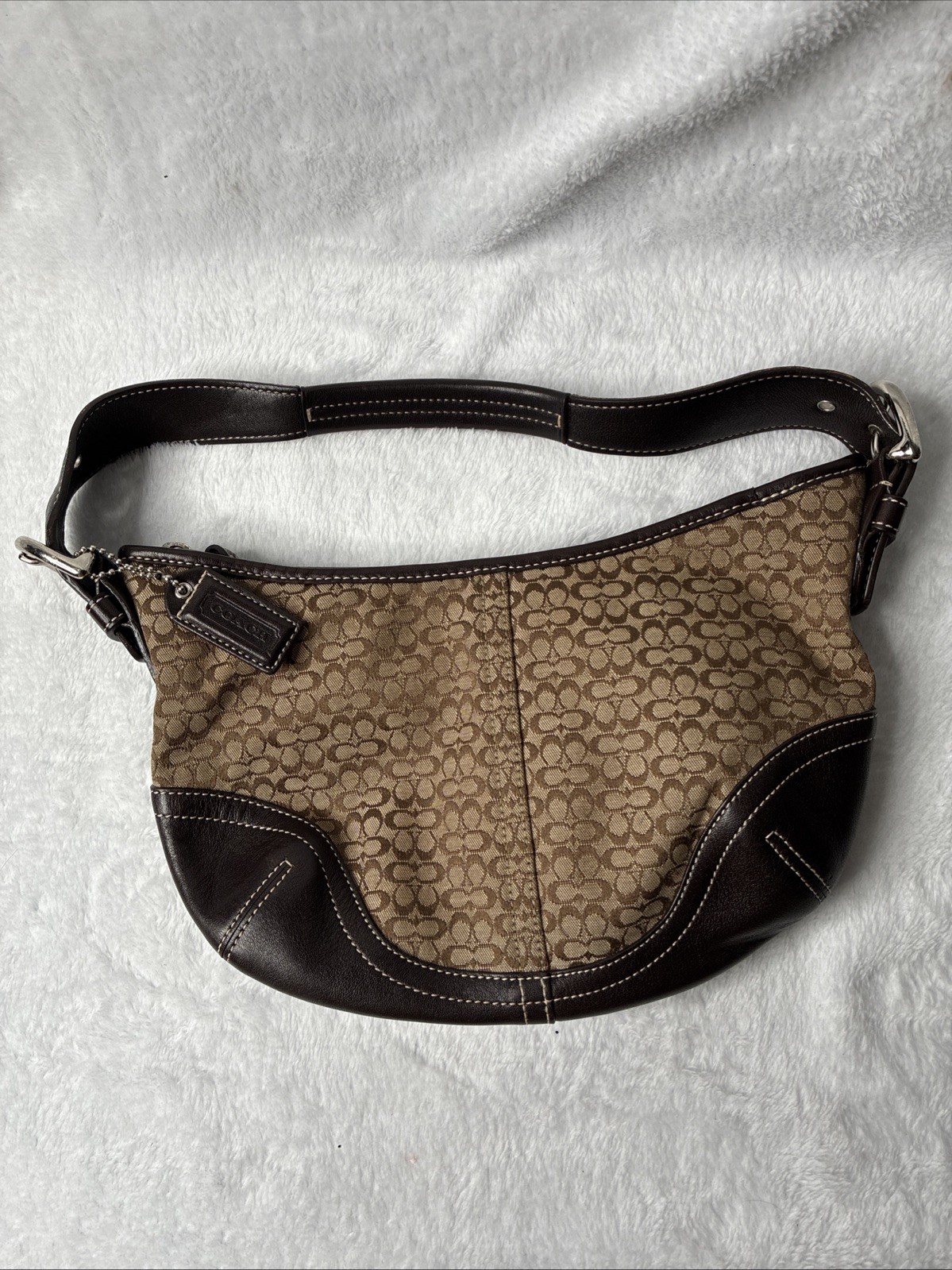 Vintage 2000s Coach Brown Signature Canvas Soho Mini Hobo Bag Silver Hardware