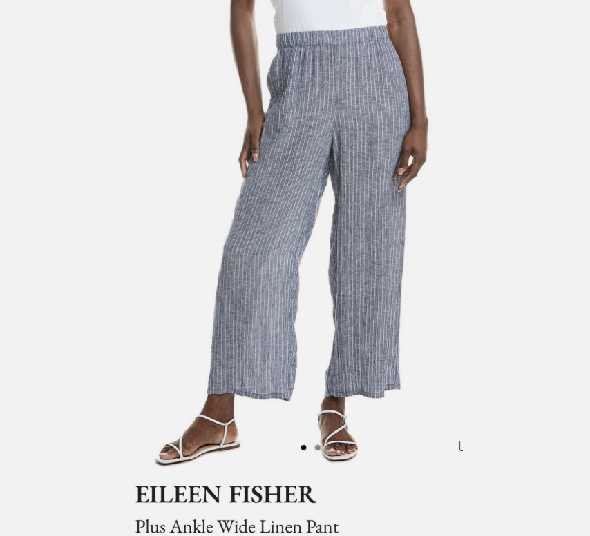 $178 NWT Eileen Fisher Sz 2X Organic Linen Pant Denim Blue/White Stripe W40xL28