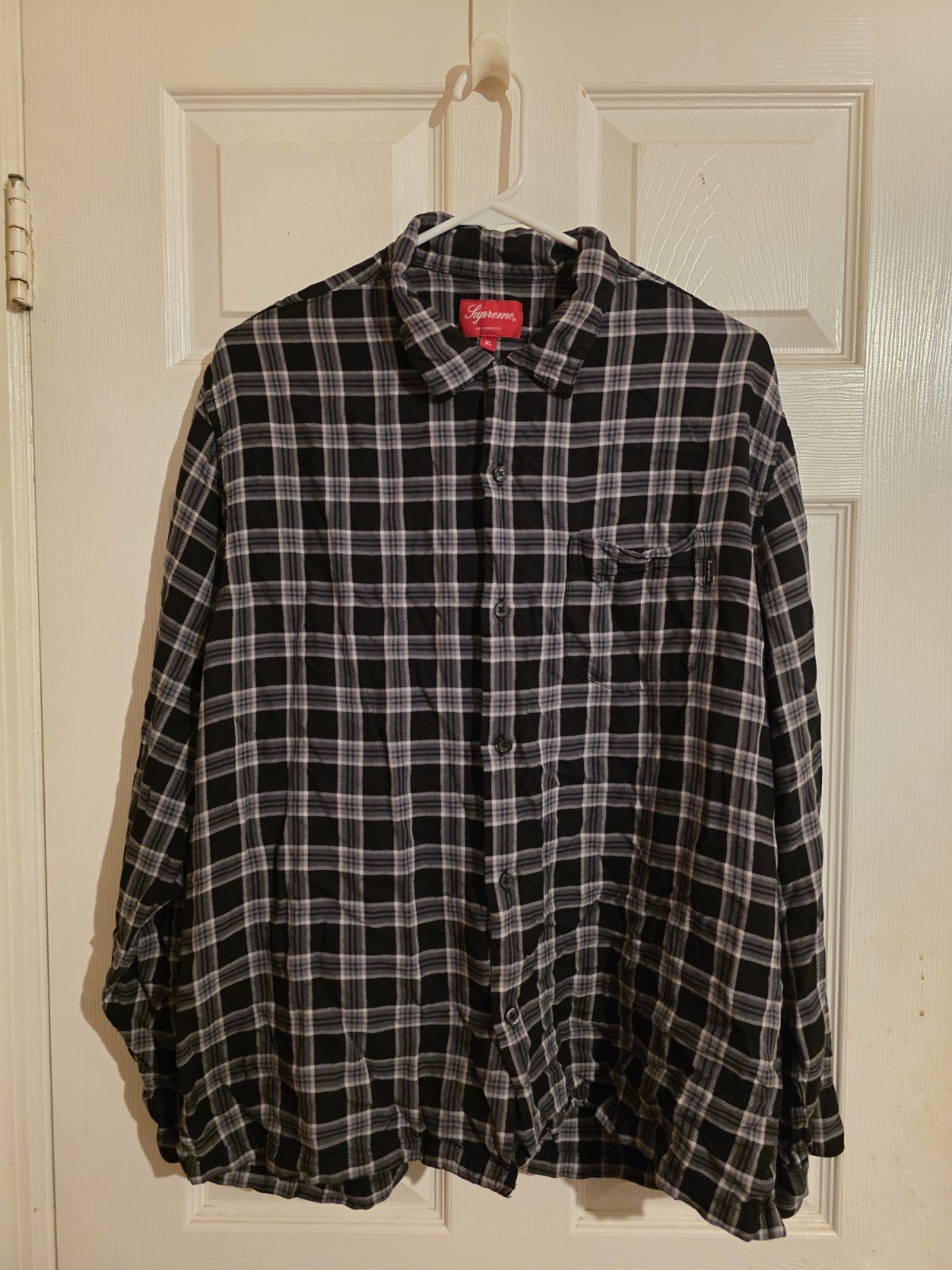Supreme SS19 Plaid Rayon Button Up Shirt Size XL 2019 Black, Grey