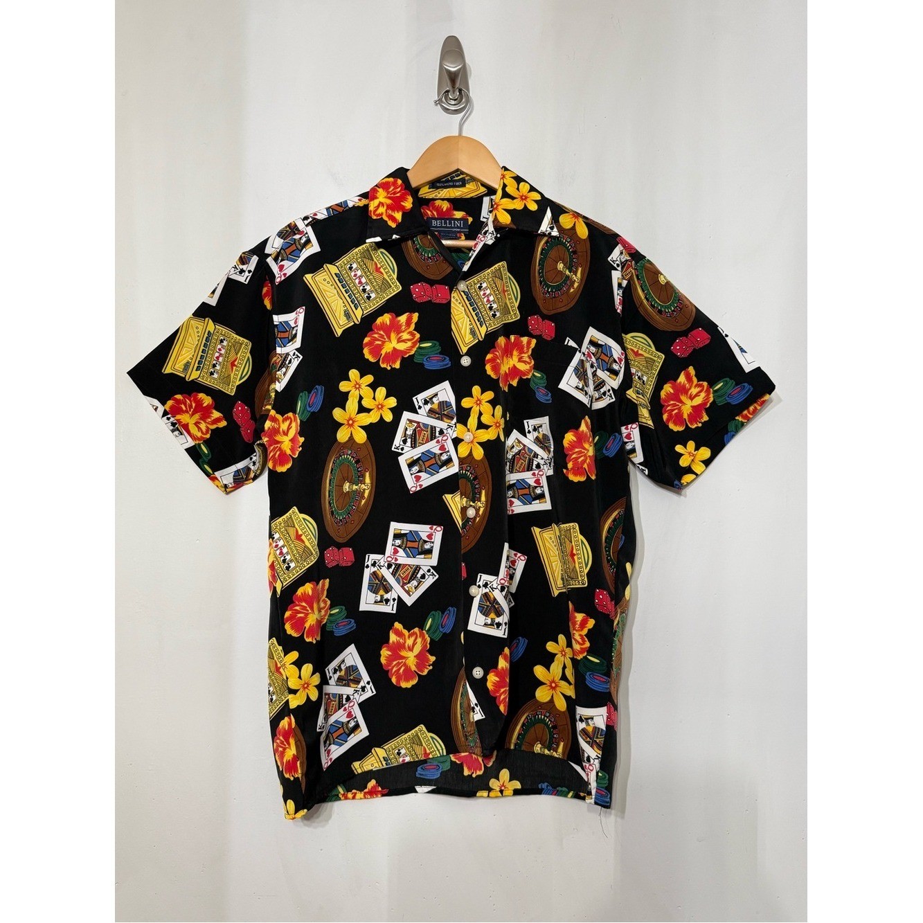 VTG Hawaiian Shirt Playing Cards Poker Roulette Gambling Vegas Bellini Men\'s S/M