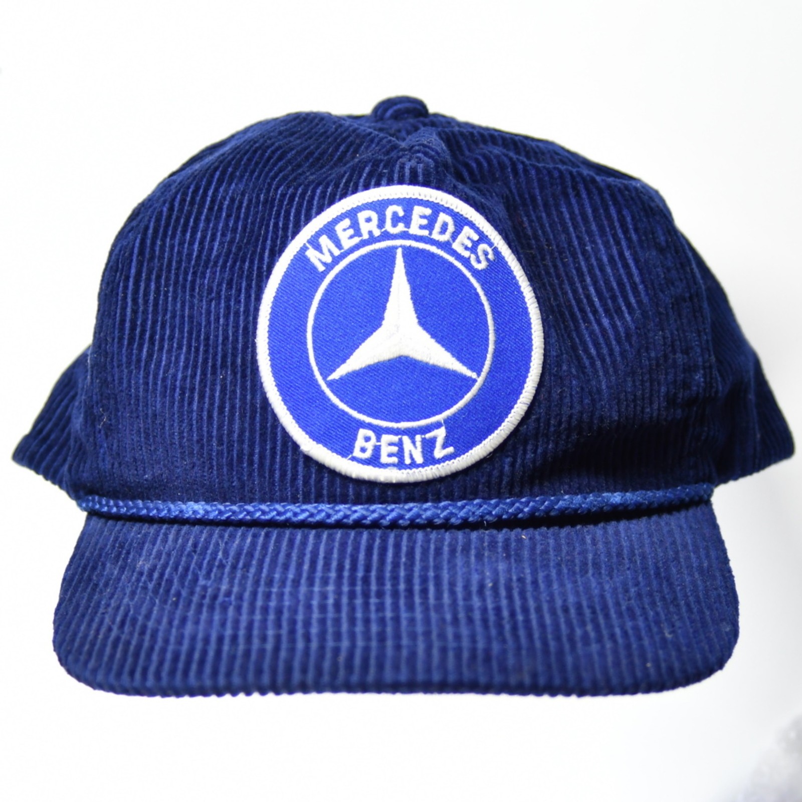 Vintage Mercedes Benz Corduroy Hat Blue Zip Back Small/XS Fits 6-3/8 to 7