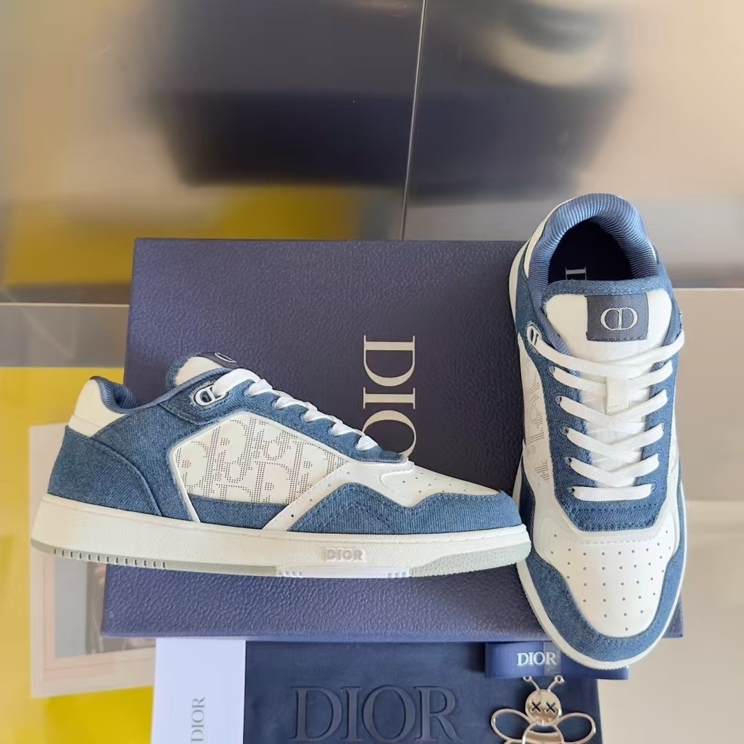 Dior B27 Low Top Blue White Oblique Canvas Leather Men's Sneakers