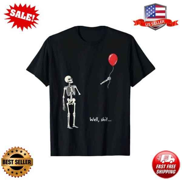 Well Skeleton Holding Balloon Gothic Halloween T-Shirt
