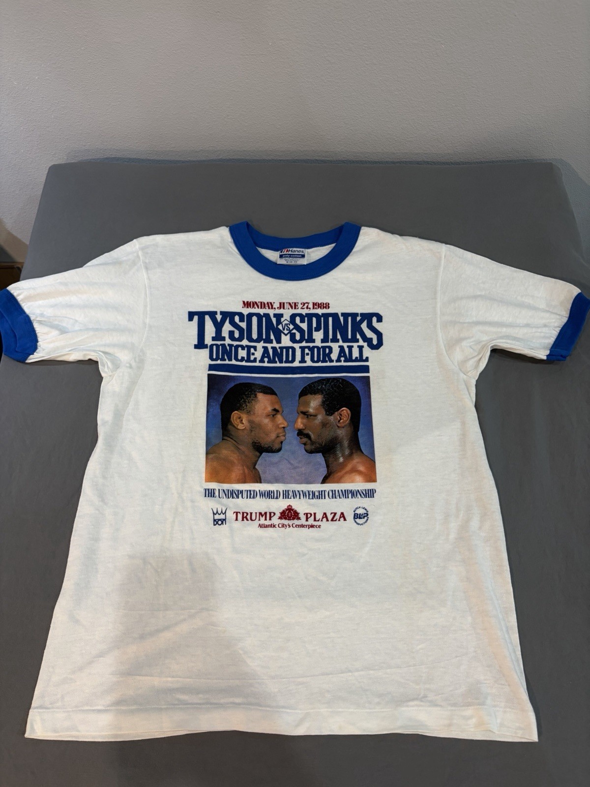 Vintage Hanes Mike Tyson Spinks T-Shirt Trump Plaza White NOS Rare Size Medium