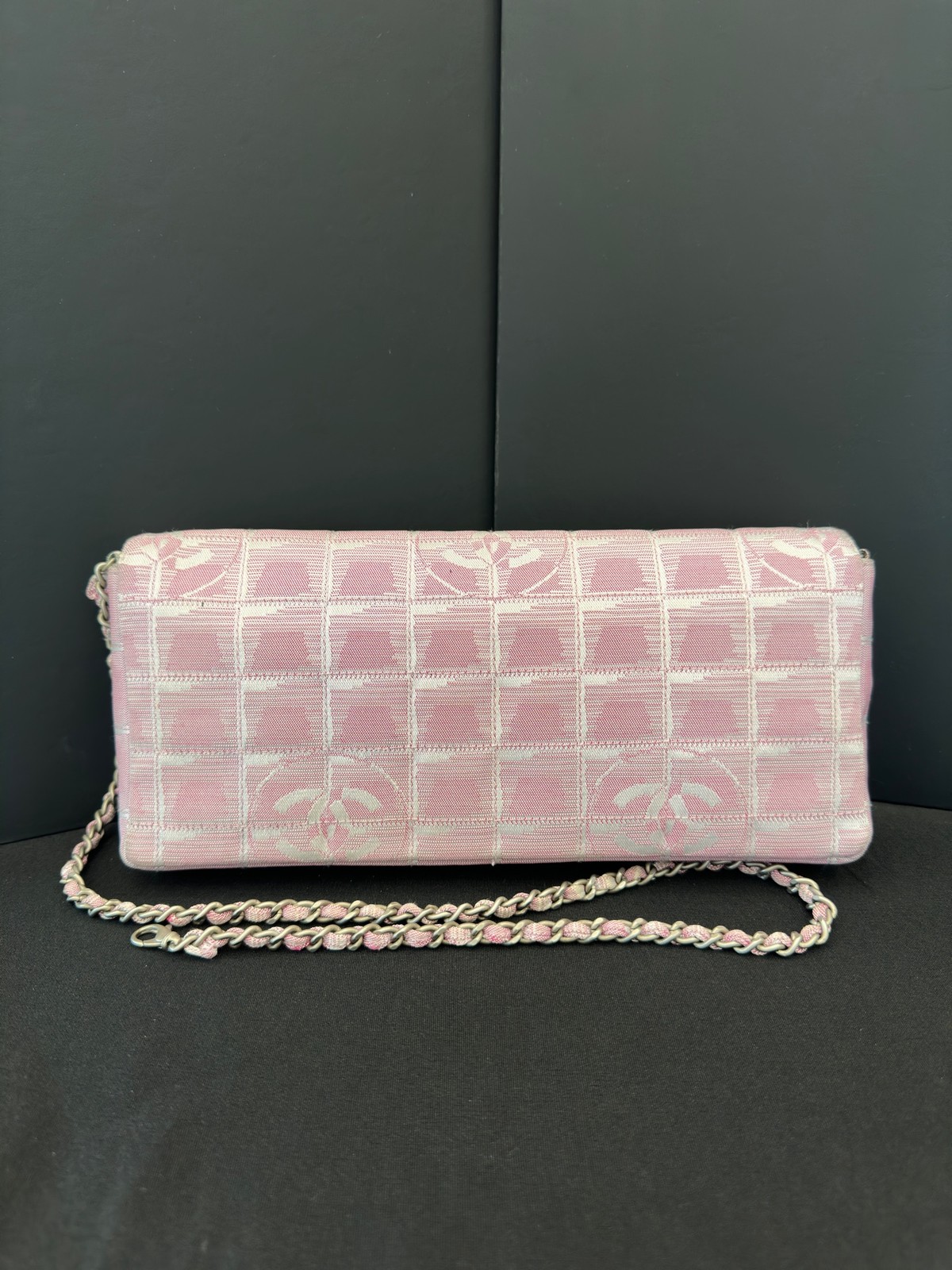 Chanel Classic Flap Canvas Silver HW Pink Shoulder Bag Preowned Authentic
