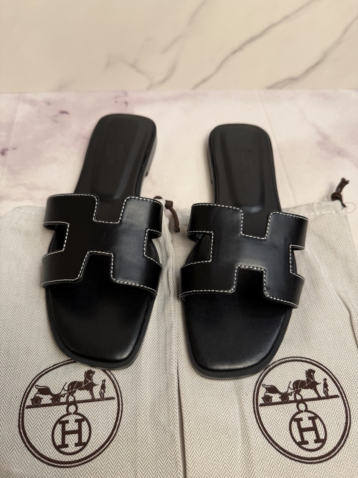 Hermes Oran Slip-On Sandals Women Size EU 39/US 9 Black