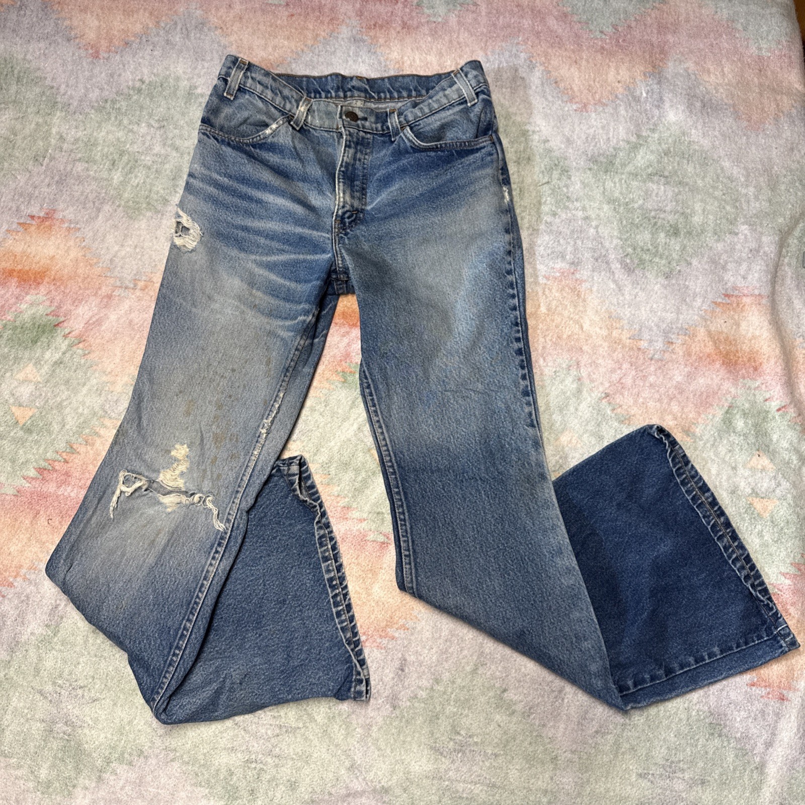 Vintage 70s Levis Orange Tab 684 Jeans Mens 32x33 Distress Bell Bottom Flared