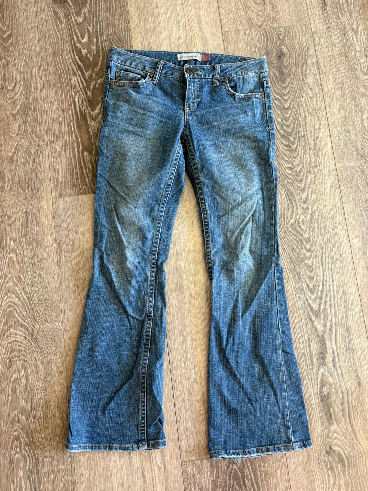 VTG Y2K Aeropostale BLING Womens Low Rise Hailey Skinny Flare Jeans 3/4 Curvy