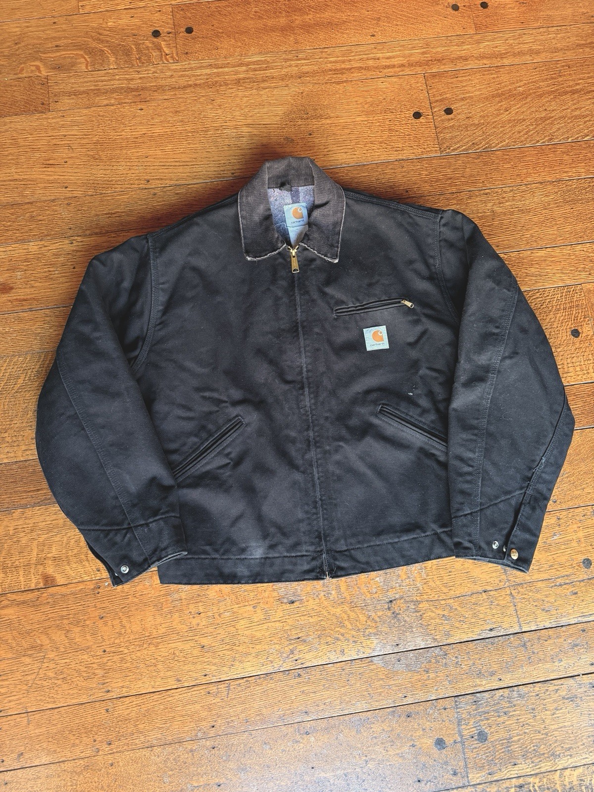Vintage Carhartt J01 BLK Detroit Jacket 46 R USA Union Blanket Lined Black Coat