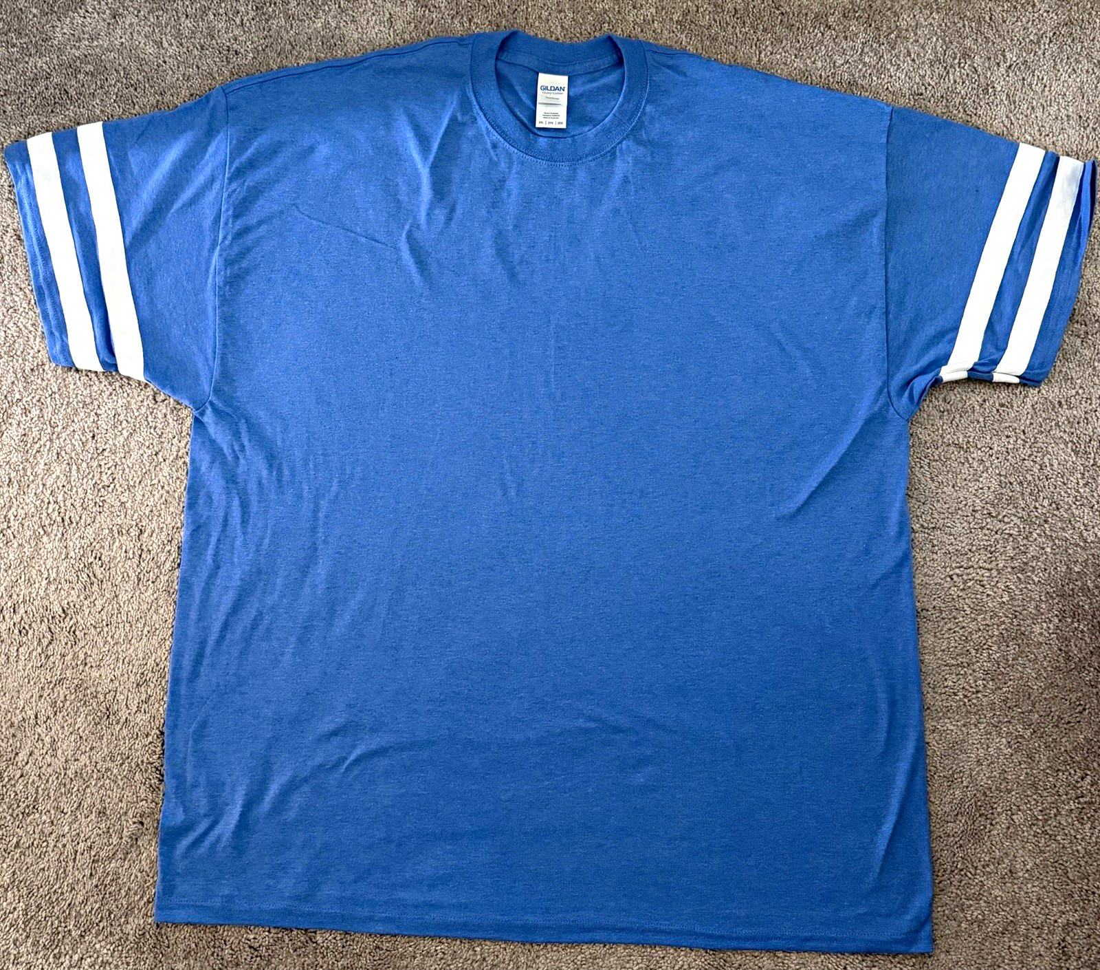 Gildan 2XL Blue/White Cotton Knit Crew Neck Short Sleeve Striped T-Shirt