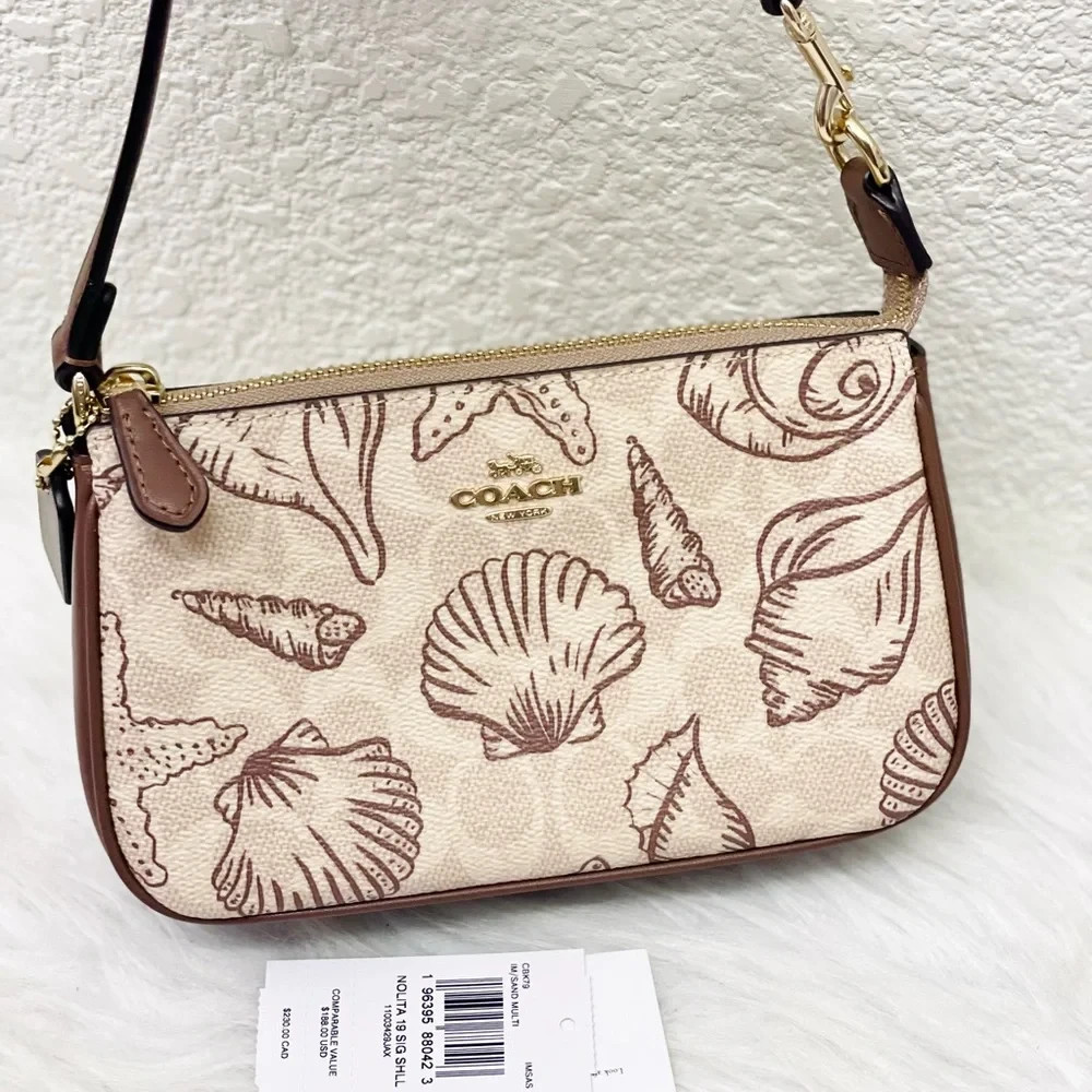 NWOT Coach Nolita 19 With Shell Print Signature Canvas CBK79 Gold/Sand Multi