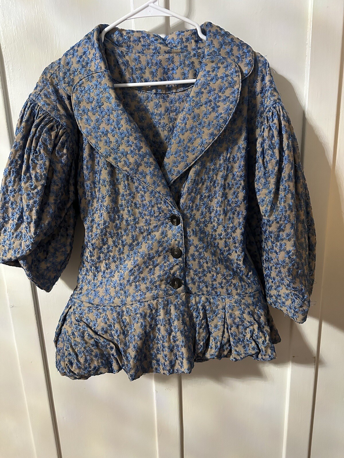 Kika Vargas Blue Floral Jacket Large Puff Sleave