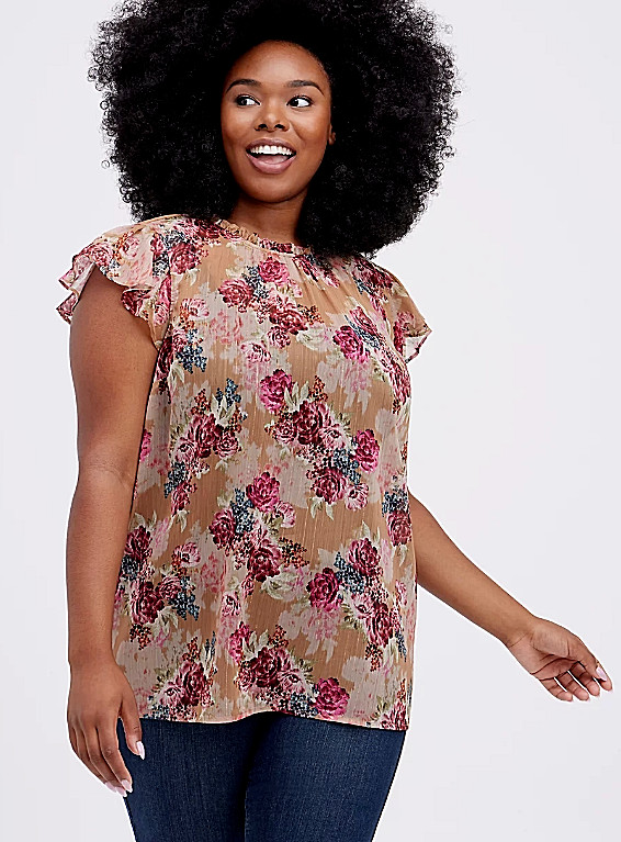 Torrid Plus 2X Sheer Floral Top Sleeveless Keyhole Neck Feminine Taupe NWT