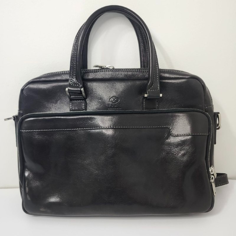 TIME RESISTANCE Men Bag Orlando Black Leather Laptop Briefcase