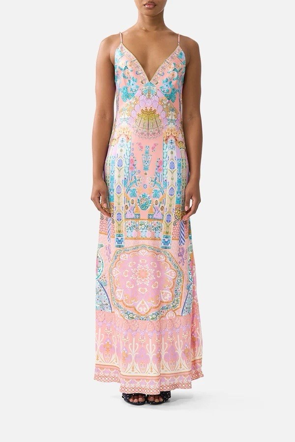 CAMILLA Pink Floral Print Silk Maxi Dress /Size S