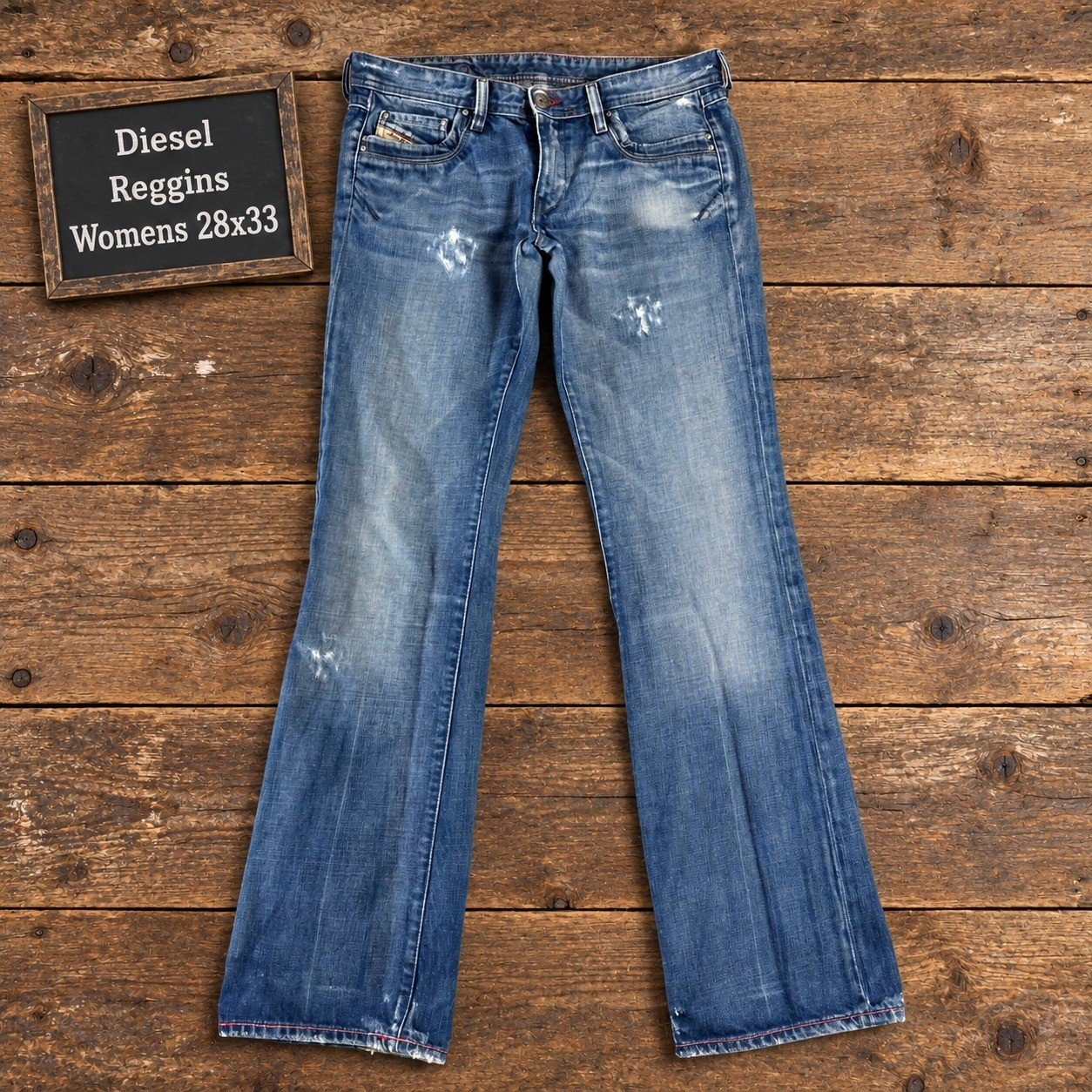 Diesel Reggins Womens 28x33 Blue Distressed Low Rise Bootcut Jeans Made in Italy