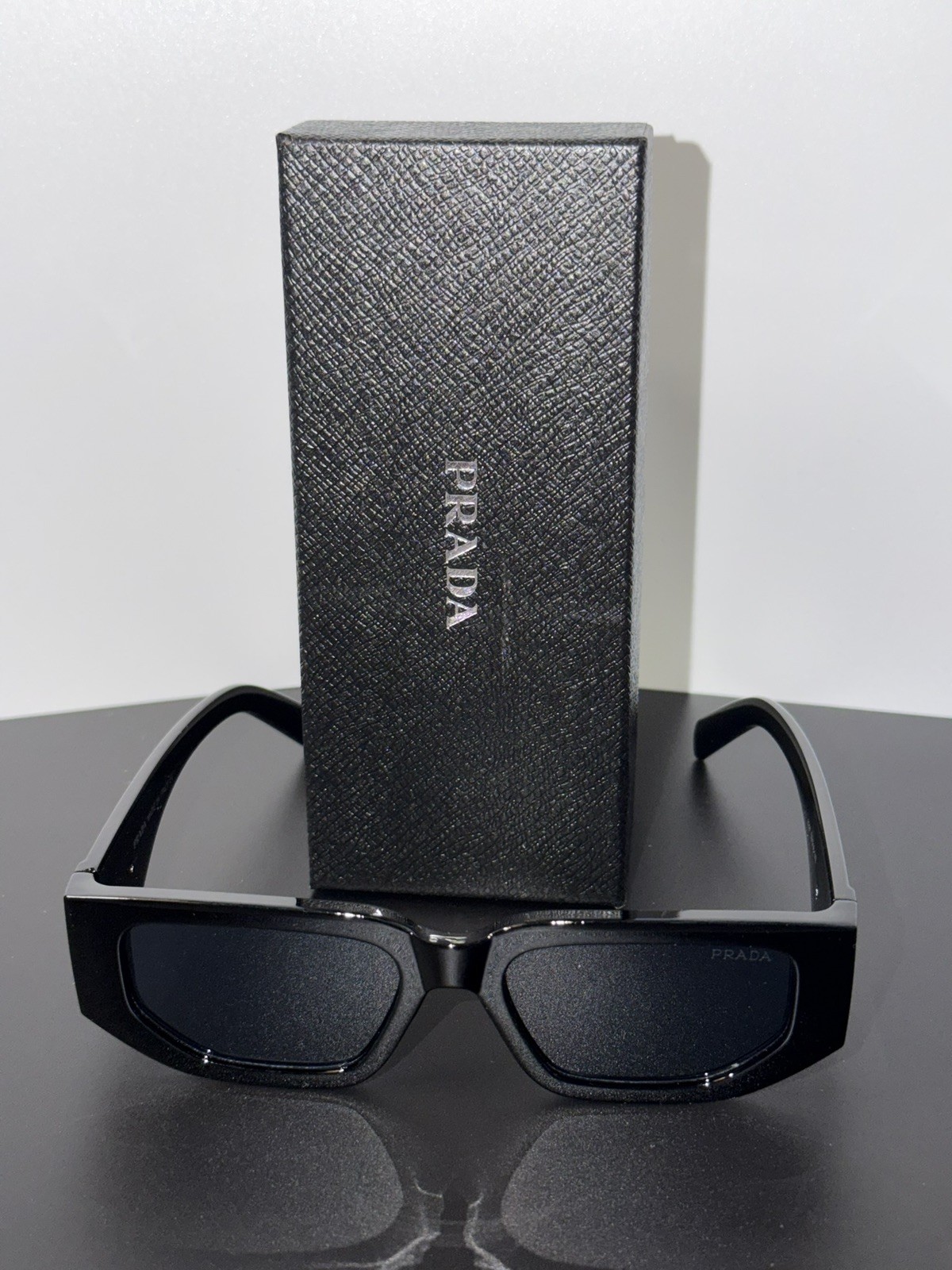 Prada Sunglasses 8297 Shiny Black/  Black lenses, Big 142 mm Frame Width, Italy