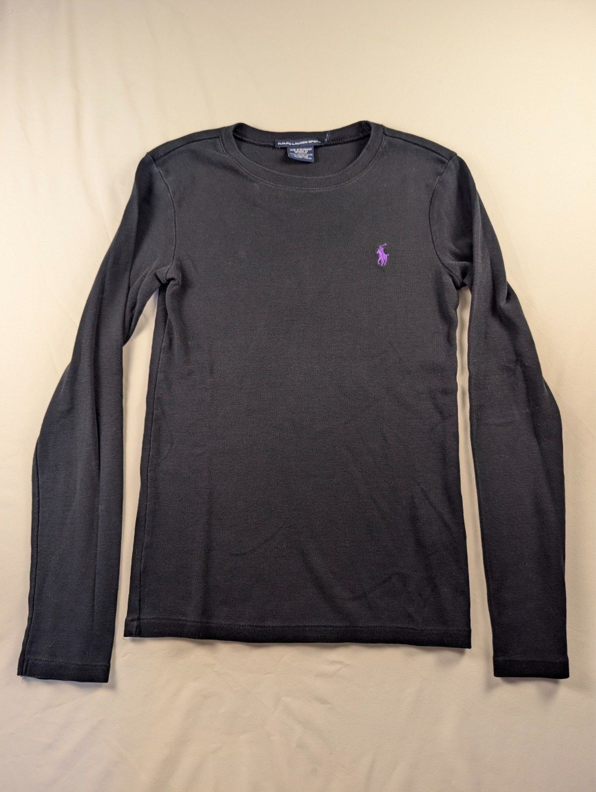 Vintage Y2K Ralph Lauren Sport Women\'s Med Black Long Sleeve Crewneck T-Shirt
