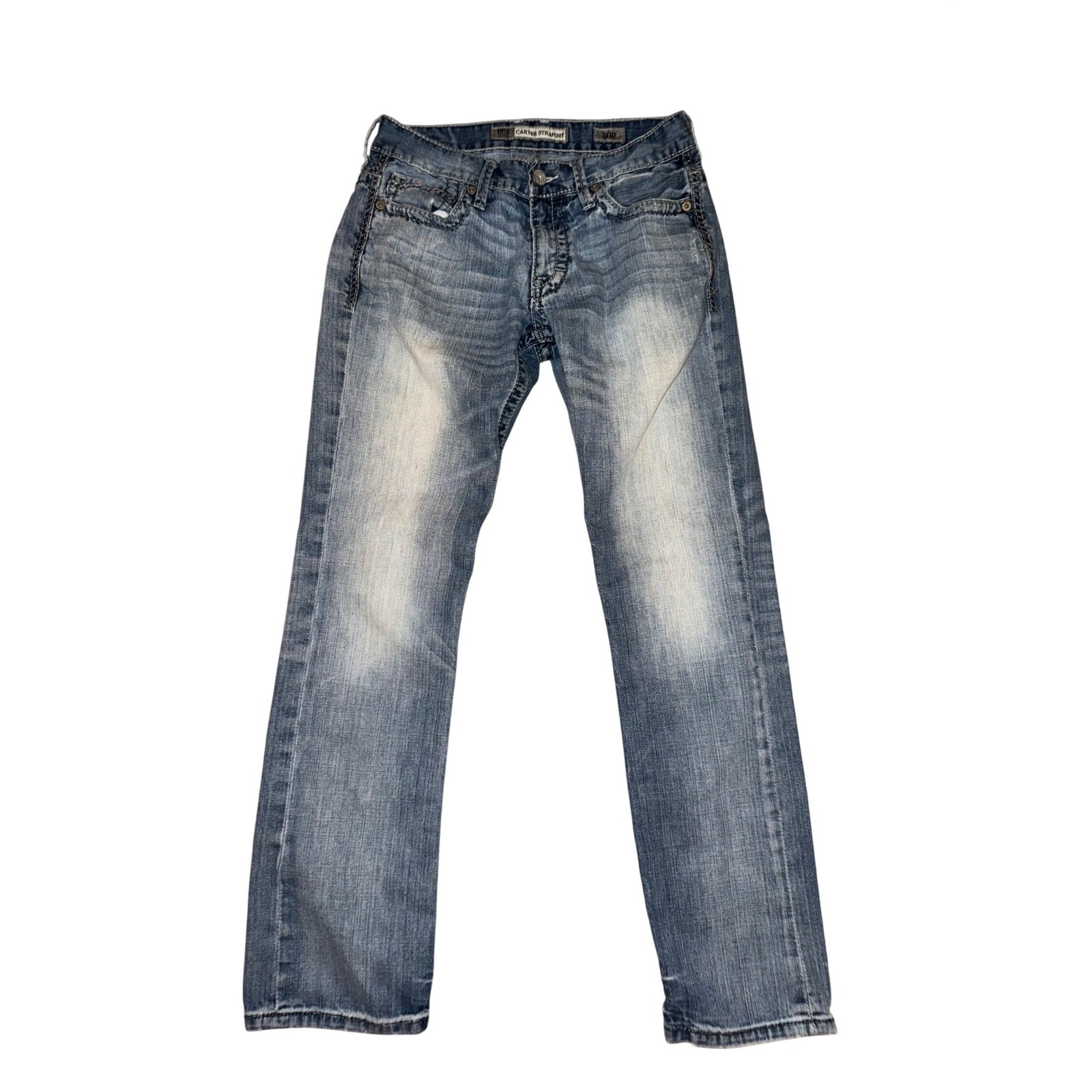 BKE Carter Straight Leg Jeans Mens 30R Medium Wash Distressed Denim