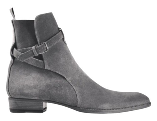 Handmade Gray Real Suede Ankle Buckle Dress Office Jodhpur Formal Boots For Men