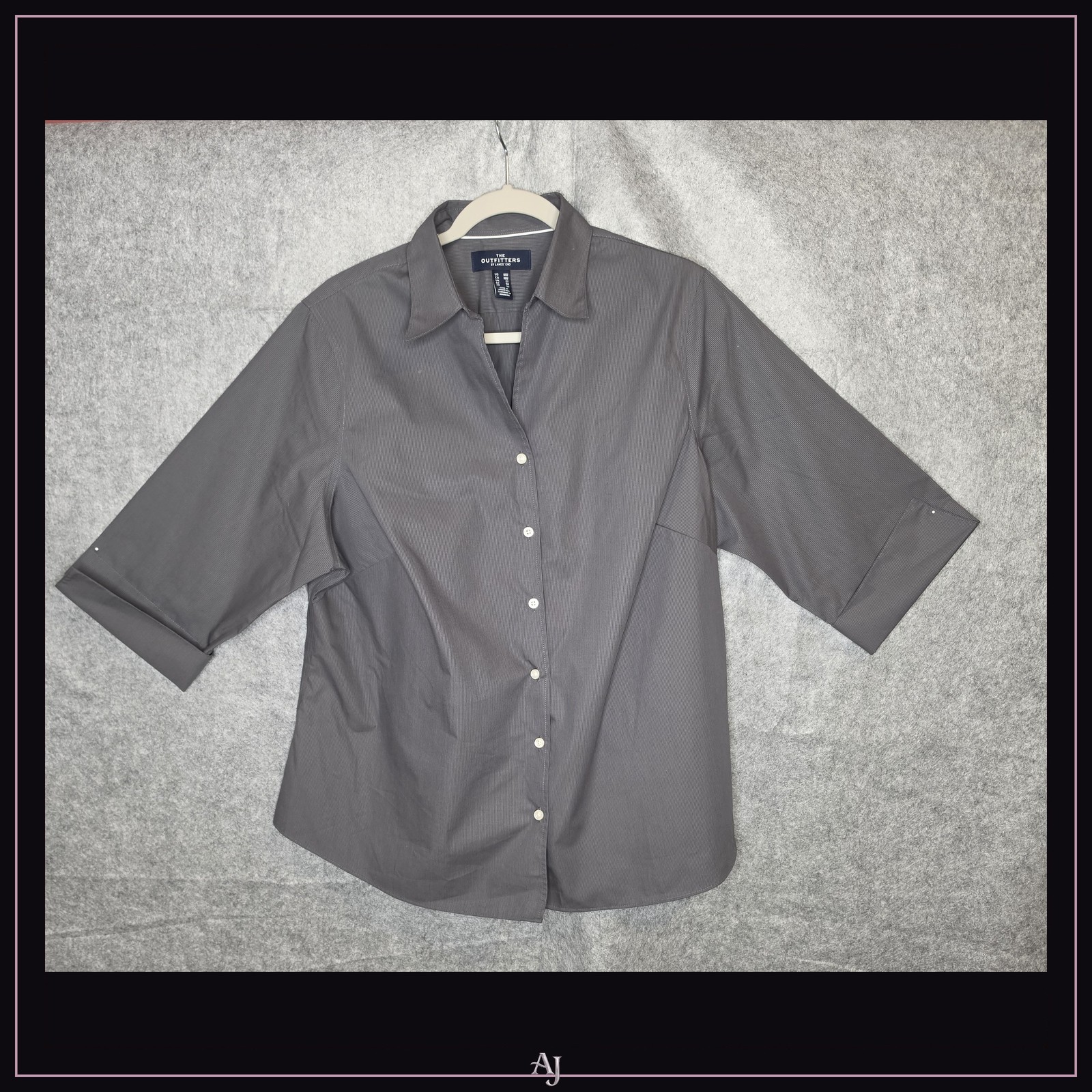 The Outfitters by Lands\' End Gray 18W Cotton-Polyester Button-Down Shirt