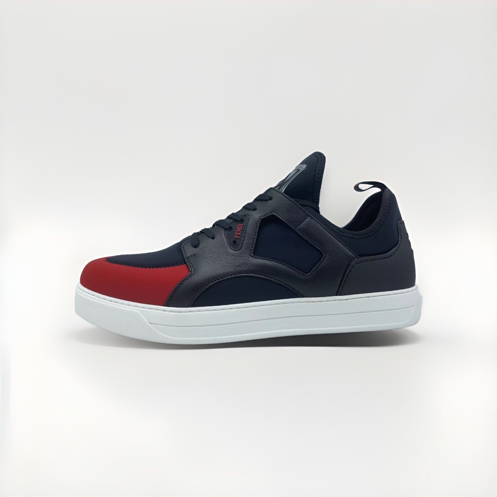 $750 Fendi Neoprene Black and Red Sneakers size US 12, EU 45 Made in Italy