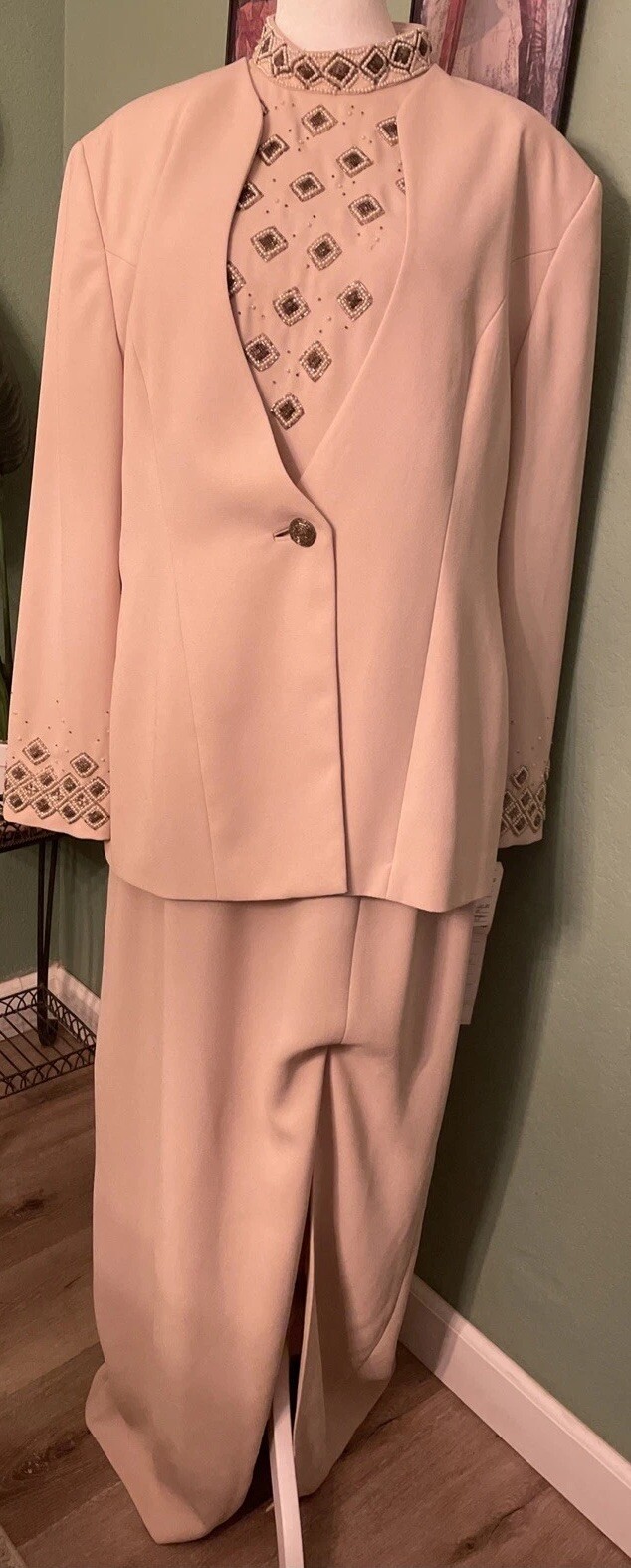 VTG NWT $368 Creative Creations Taupe Beaded Party Cocktail Jacket Dress Sz 16
