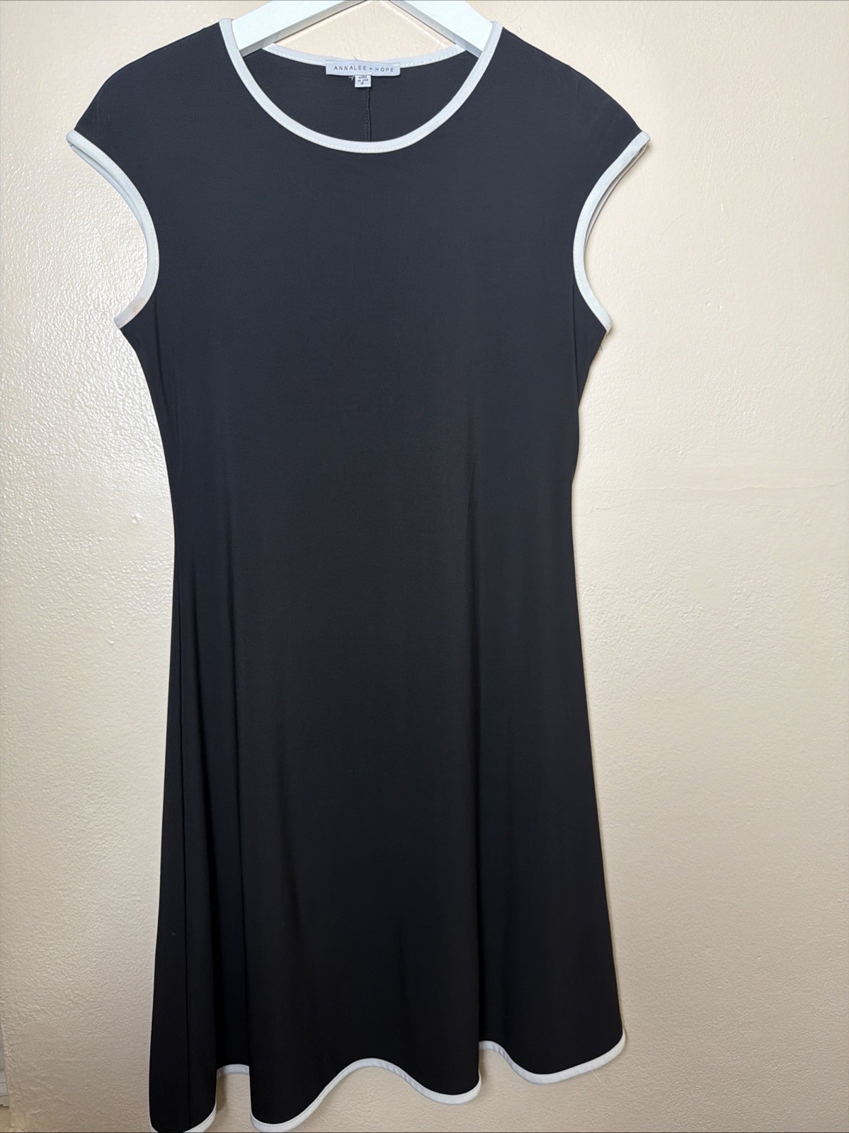 Annalee + Hope Dress Womens Small Black White Trim A-Line Fit & Flare Made USA