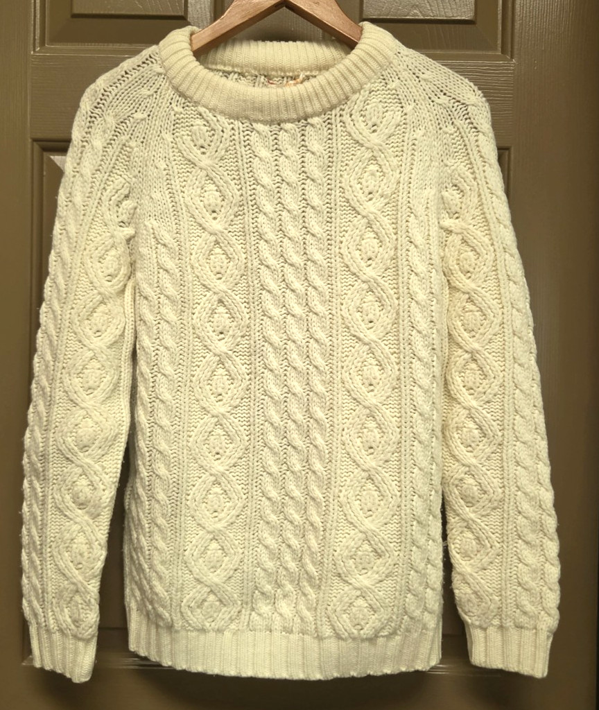 Vintage Hand Loomed Fisherman Cable Knit Sweater Ivory Cream Chunky Womens M