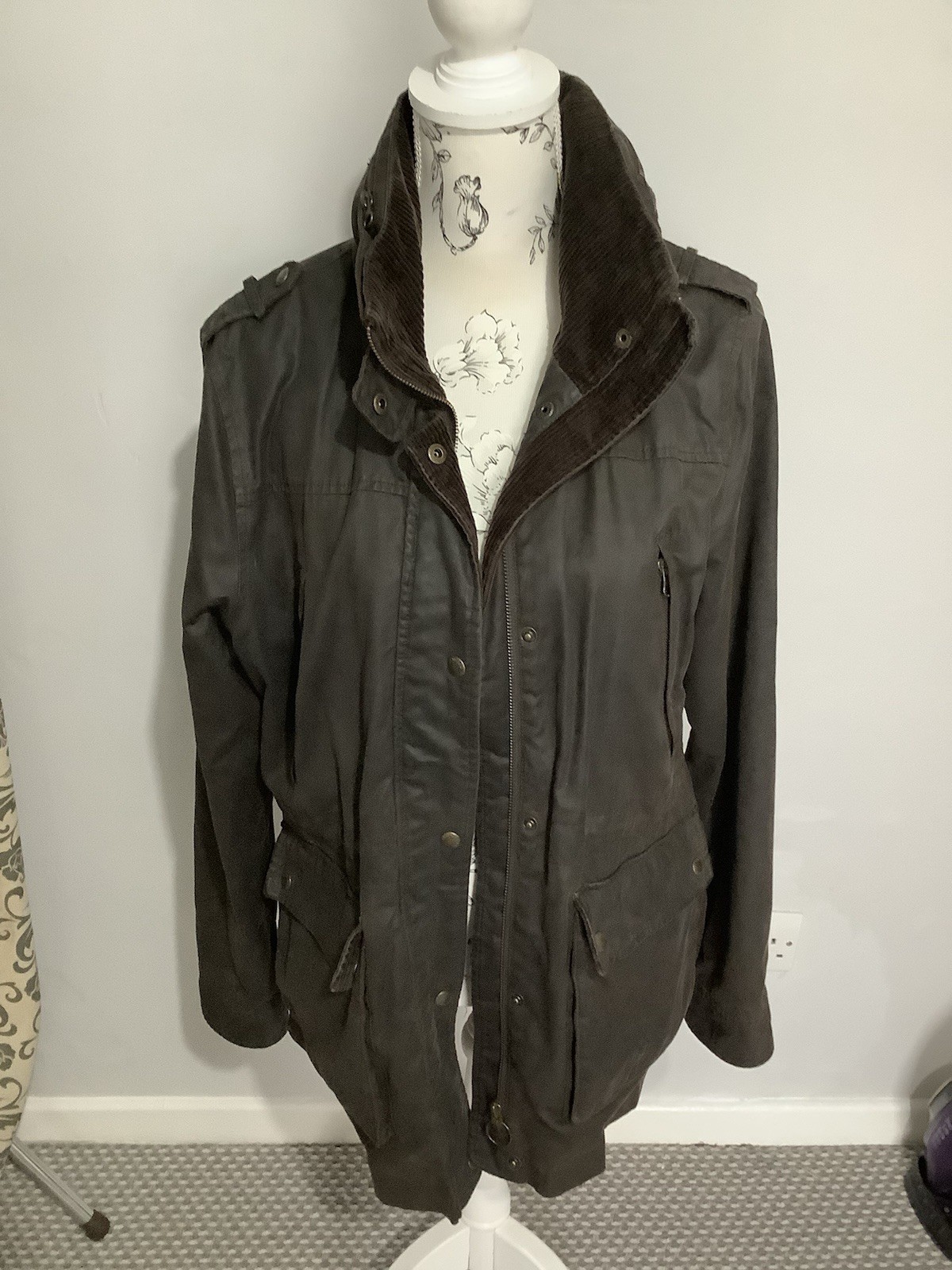 Fat Face Utility Jacket Size UK 16Womens Brown Lined Hooded Field Coat Wax Look
