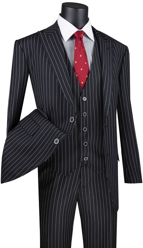 Vinci Men's Regular Fit Gangster Stripe 2-Button 3-Piece Suit