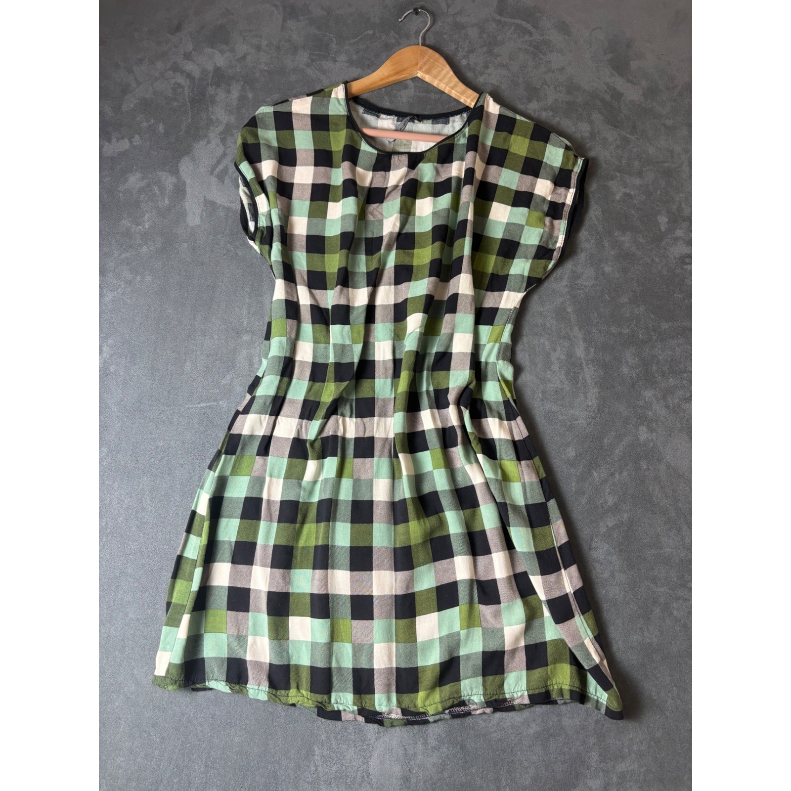 Zara Green Gingham Plaid  Shift Dress