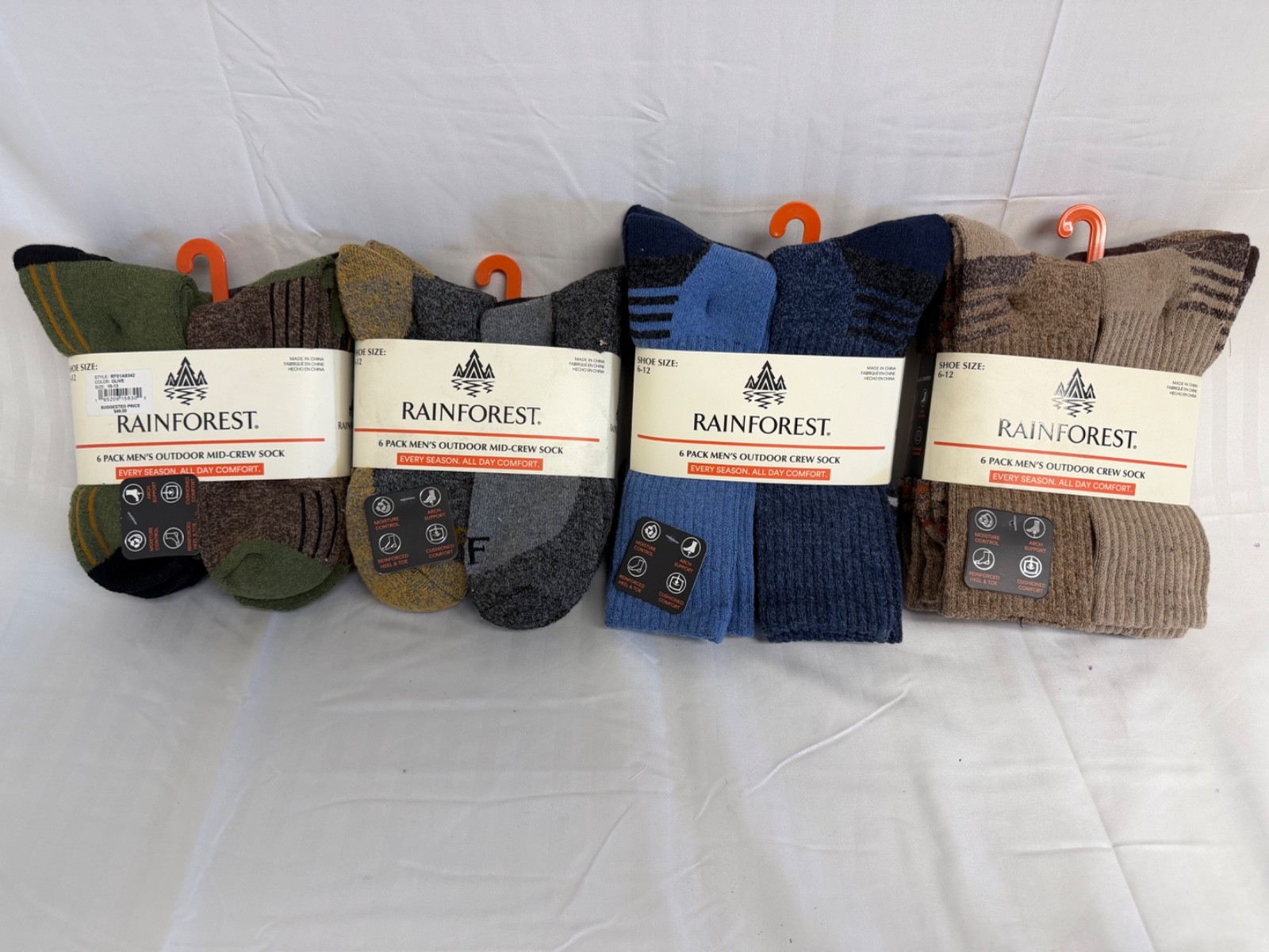 RAINFOREST MENS CREW SOCKS 6 PACK (MENS SIZE 6-12)